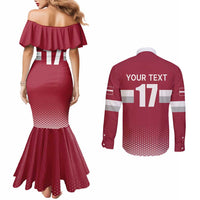 Custom Latvia Ice Hockey Champions Couples Matching Mermaid Dress and Long Sleeve Button Shirt Come on Latvija Red style