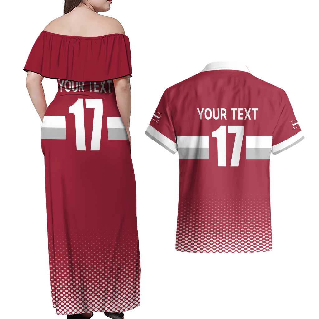 Custom Latvia Ice Hockey Champions Couples Matching Off Shoulder Maxi Dress and Hawaiian Shirt Come on Latvija Red style