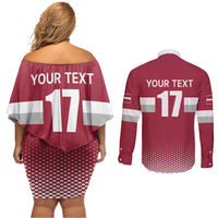 Custom Latvia Ice Hockey Champions Couples Matching Off Shoulder Short Dress and Long Sleeve Button Shirt Come on Latvija Red style