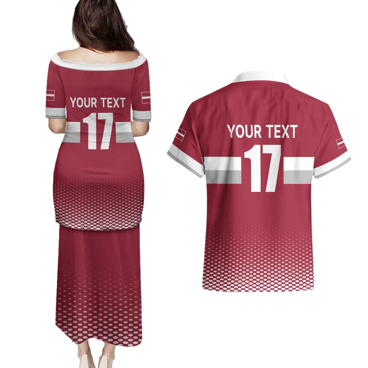 Custom Latvia Ice Hockey Champions Couples Matching Puletasi and Hawaiian Shirt Come on Latvija Red style