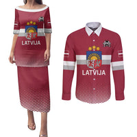 Custom Latvia Ice Hockey Champions Couples Matching Puletasi and Long Sleeve Button Shirt Come on Latvija Red style