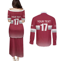 Custom Latvia Ice Hockey Champions Couples Matching Puletasi and Long Sleeve Button Shirt Come on Latvija Red style