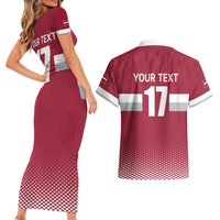 Custom Latvia Ice Hockey Champions Couples Matching Short Sleeve Bodycon Dress and Hawaiian Shirt Come on Latvija Red style