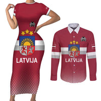 Custom Latvia Ice Hockey Champions Couples Matching Short Sleeve Bodycon Dress and Long Sleeve Button Shirt Come on Latvija Red style