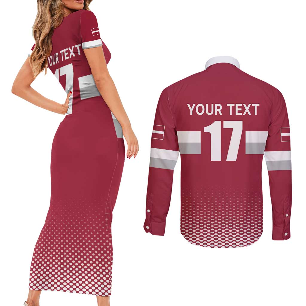 Custom Latvia Ice Hockey Champions Couples Matching Short Sleeve Bodycon Dress and Long Sleeve Button Shirt Come on Latvija Red style