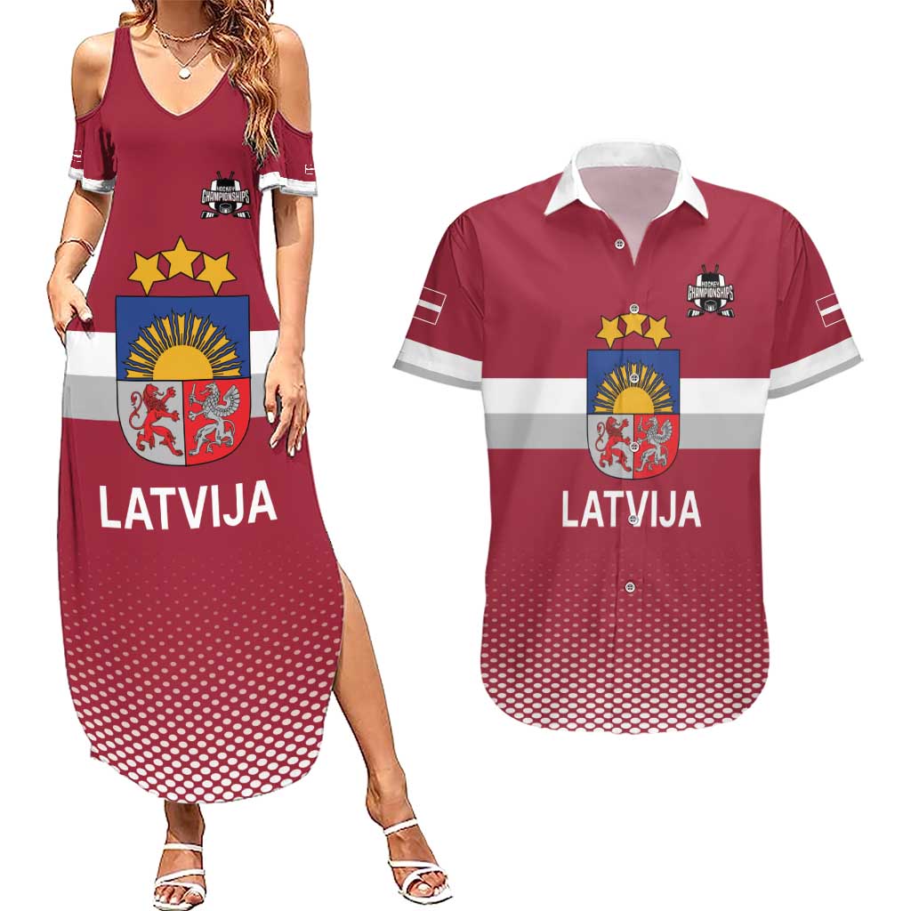 Custom Latvia Ice Hockey Champions Couples Matching Summer Maxi Dress and Hawaiian Shirt Come on Latvija Red style