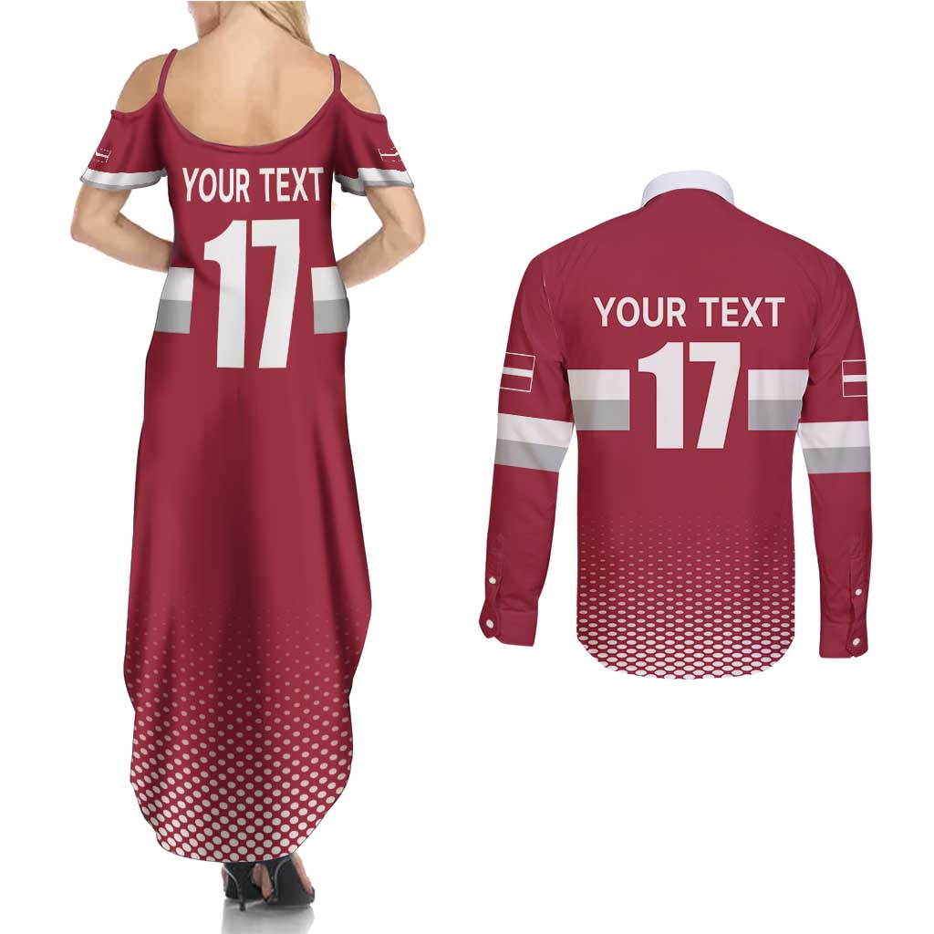 Custom Latvia Ice Hockey Champions Couples Matching Summer Maxi Dress and Long Sleeve Button Shirt Come on Latvija Red style