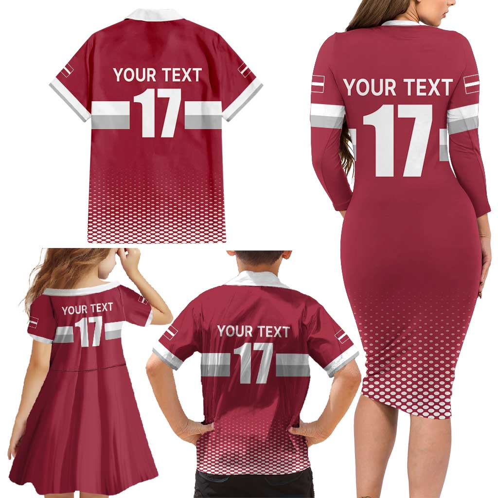 Custom Latvia Ice Hockey Champions Family Matching Long Sleeve Bodycon Dress and Hawaiian Shirt Come on Latvija Red style