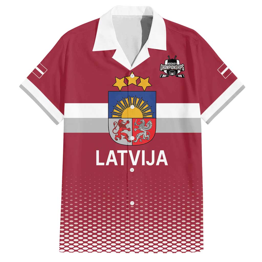 Custom Latvia Ice Hockey Champions Family Matching Long Sleeve Bodycon Dress and Hawaiian Shirt Come on Latvija Red style