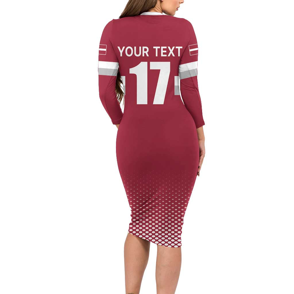 Custom Latvia Ice Hockey Champions Family Matching Long Sleeve Bodycon Dress and Hawaiian Shirt Come on Latvija Red style