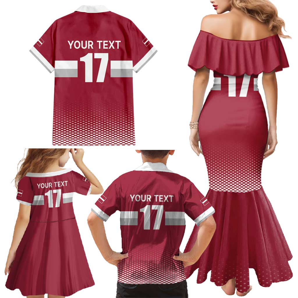 Custom Latvia Ice Hockey Champions Family Matching Mermaid Dress and Hawaiian Shirt Come on Latvija Red style