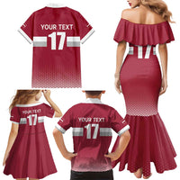 Custom Latvia Ice Hockey Champions Family Matching Mermaid Dress and Hawaiian Shirt Come on Latvija Red style