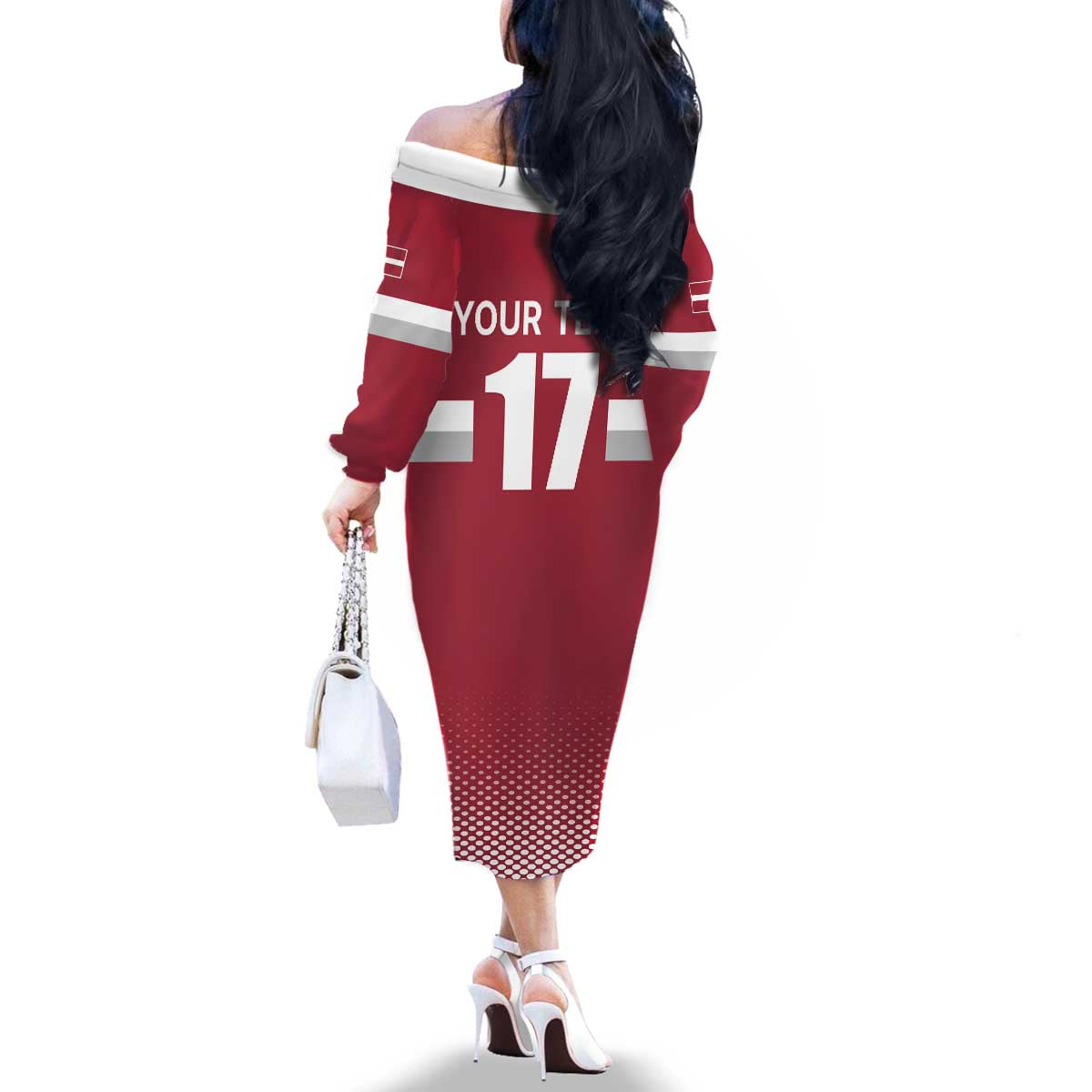 Custom Latvia Ice Hockey Champions Family Matching Off The Shoulder Long Sleeve Dress and Hawaiian Shirt Come on Latvija Red style