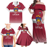 Custom Latvia Ice Hockey Champions Family Matching Off Shoulder Maxi Dress and Hawaiian Shirt Come on Latvija Red style