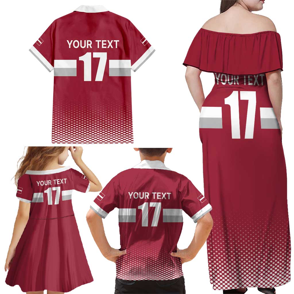 Custom Latvia Ice Hockey Champions Family Matching Off Shoulder Maxi Dress and Hawaiian Shirt Come on Latvija Red style