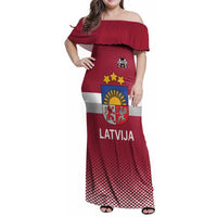 Custom Latvia Ice Hockey Champions Family Matching Off Shoulder Maxi Dress and Hawaiian Shirt Come on Latvija Red style
