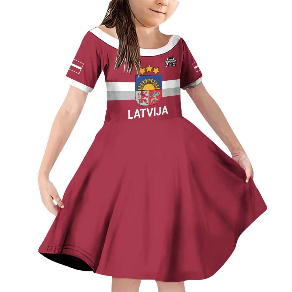 Custom Latvia Ice Hockey Champions Family Matching Off Shoulder Short Dress and Hawaiian Shirt Come on Latvija Red style