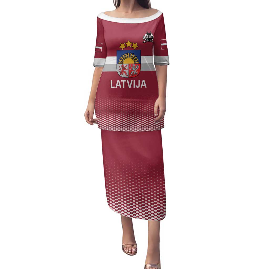 Custom Latvia Ice Hockey Champions Family Matching Puletasi and Hawaiian Shirt Come on Latvija Red style