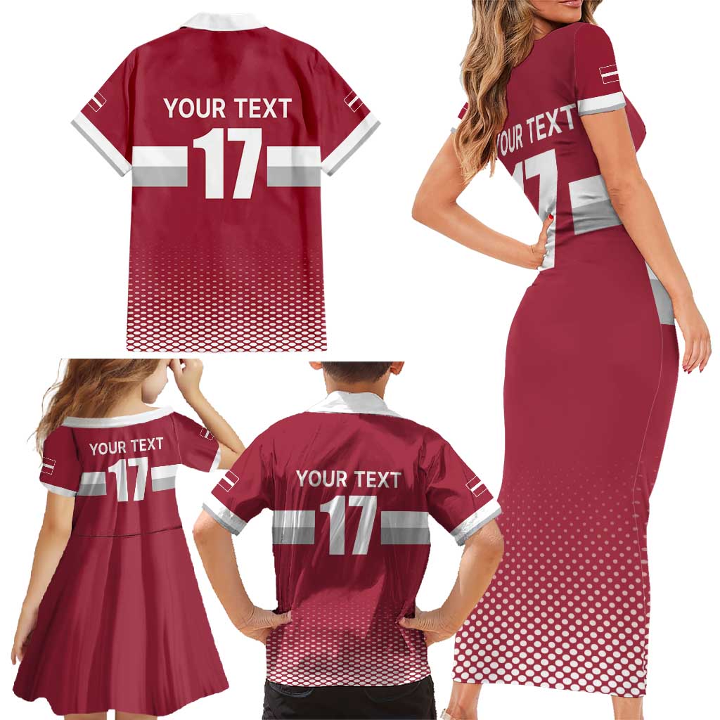 Custom Latvia Ice Hockey Champions Family Matching Short Sleeve Bodycon Dress and Hawaiian Shirt Come on Latvija Red style