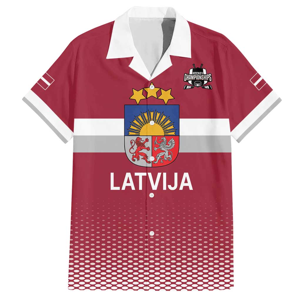 Custom Latvia Ice Hockey Champions Family Matching Short Sleeve Bodycon Dress and Hawaiian Shirt Come on Latvija Red style