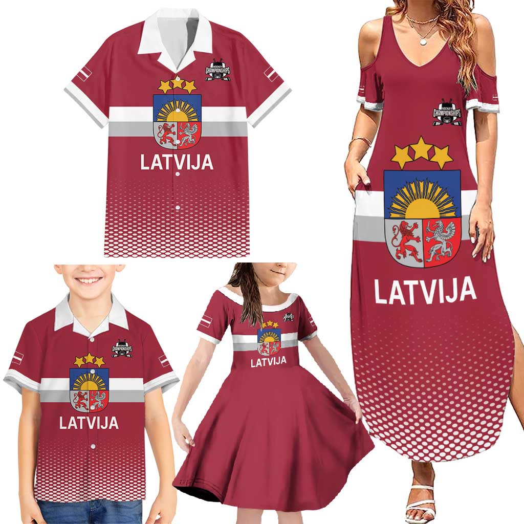 Custom Latvia Ice Hockey Champions Family Matching Summer Maxi Dress and Hawaiian Shirt Come on Latvija Red style