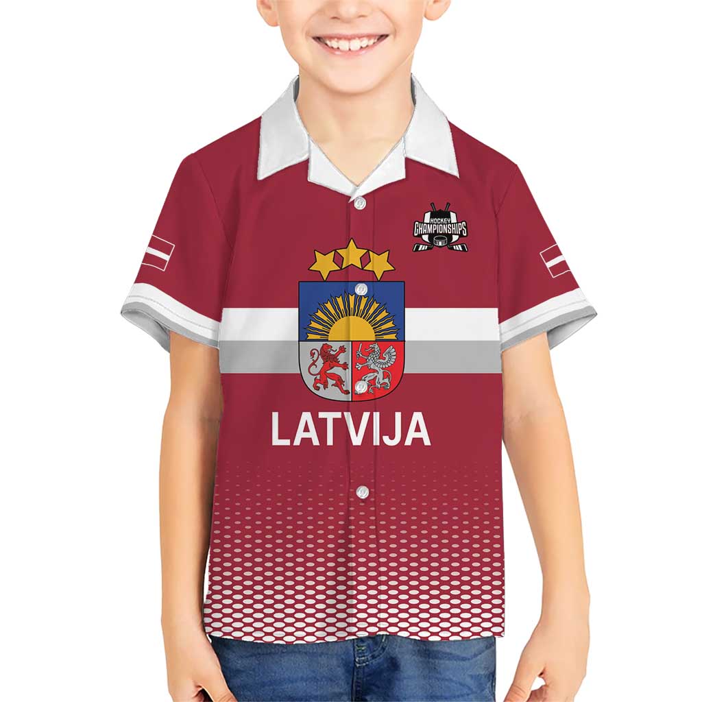 Custom Latvia Ice Hockey Champions Kid Hawaiian Shirt Come on Latvija Red style