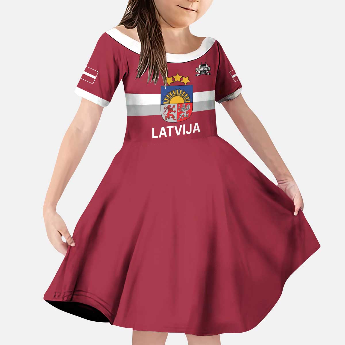 Custom Latvia Ice Hockey Champions Kid Short Sleeve Dress Come on Latvija Red style