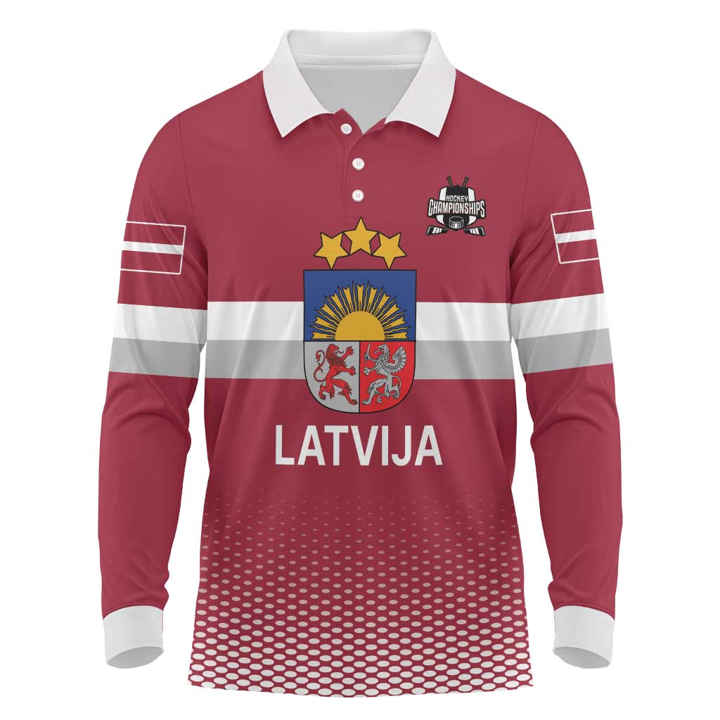 Custom Latvia Ice Hockey Champions Long Sleeve Polo Shirt Come on Latvija Red style