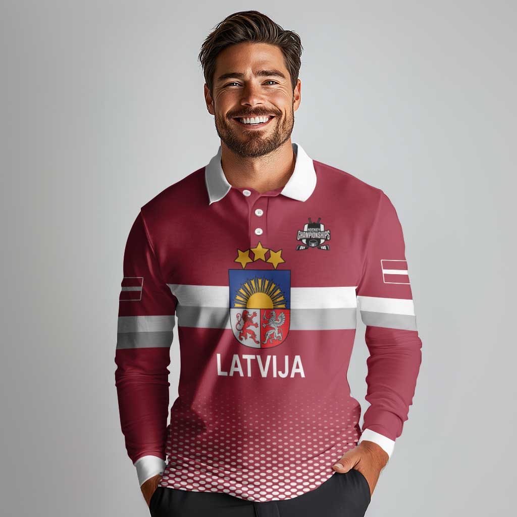 Custom Latvia Ice Hockey Champions Long Sleeve Polo Shirt Come on Latvija Red style