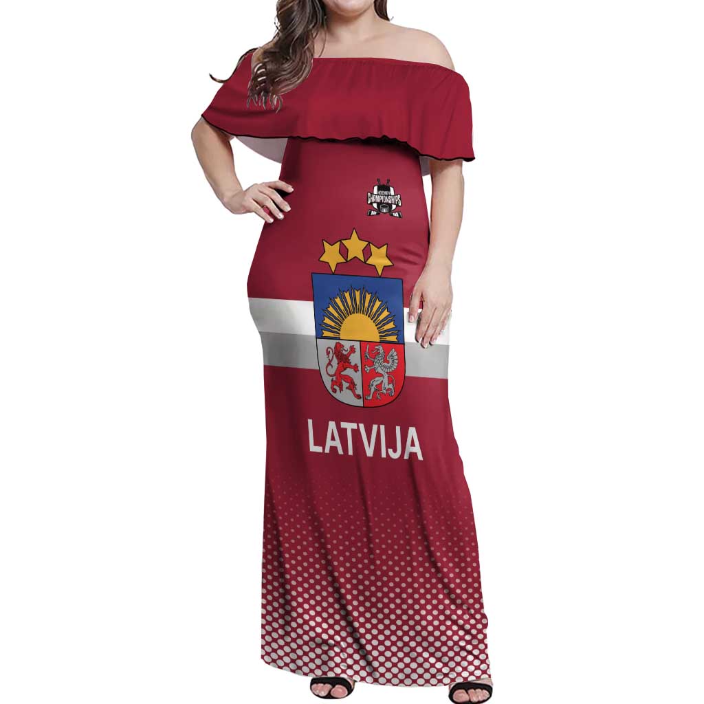 Custom Latvia Ice Hockey Champions Off Shoulder Maxi Dress Come on Latvija Red style