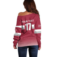 Custom Latvia Ice Hockey Champions Off Shoulder Sweater Come on Latvija Red style