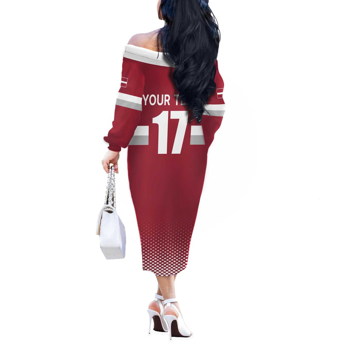 Custom Latvia Ice Hockey Champions Off The Shoulder Long Sleeve Dress Come on Latvija Red style