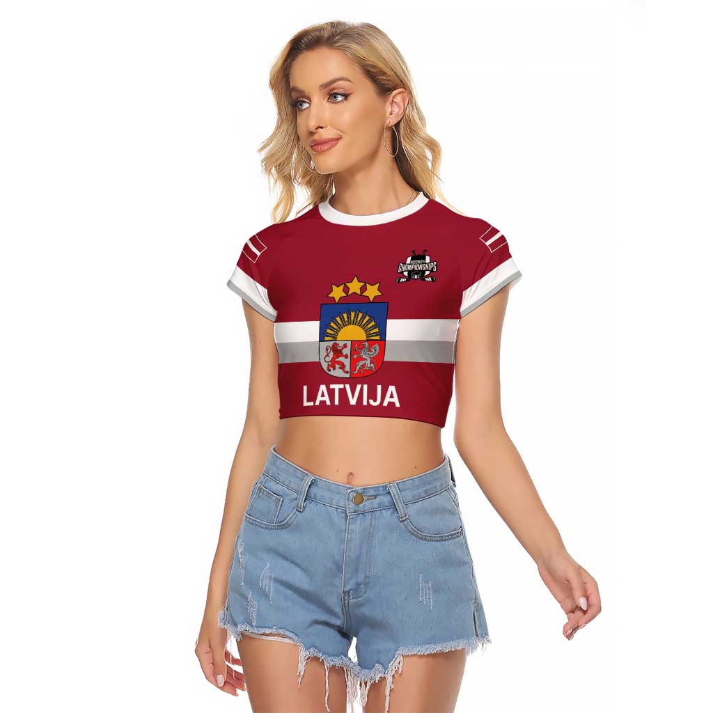 Custom Latvia Ice Hockey Champions Raglan Cropped T Shirt Come on Latvija Red style