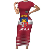 Custom Latvia Ice Hockey Champions Short Sleeve Bodycon Dress Come on Latvija Red style