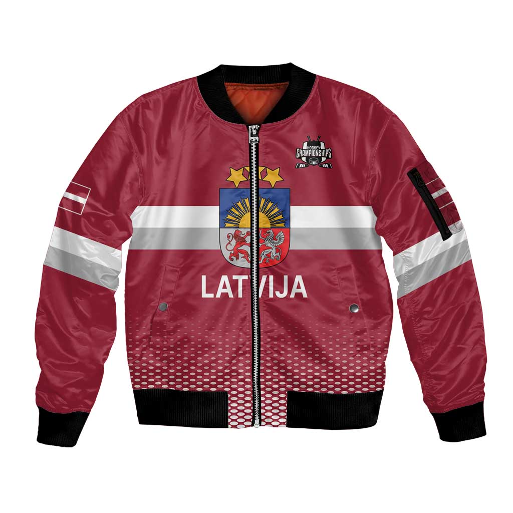 Custom Latvia Ice Hockey Champions Sleeve Zip Bomber Jacket Come on Latvija Red style
