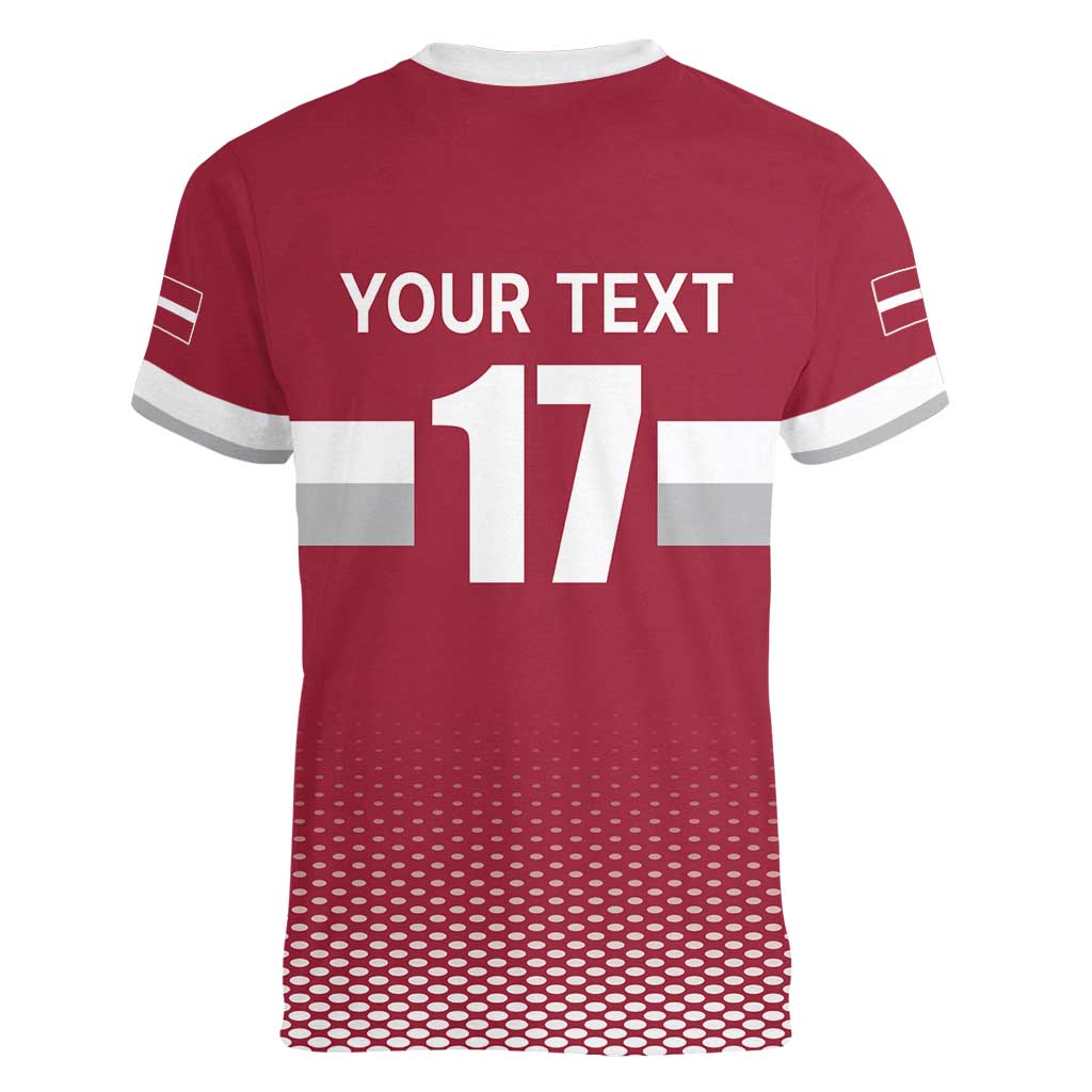 Custom Latvia Ice Hockey Champions Women V-Neck T-Shirt Come on Latvija Red style