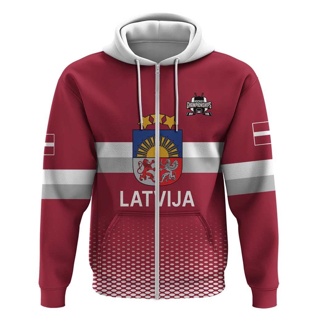 Custom Latvia Ice Hockey Champions Zip Hoodie Come on Latvija Red style