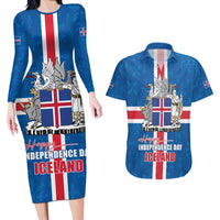 Iceland Icelandic National Day Couples Matching Long Sleeve Bodycon Dress and Hawaiian Shirt Happy 81th Anniversary