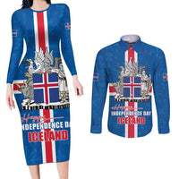 Iceland Icelandic National Day Couples Matching Long Sleeve Bodycon Dress and Long Sleeve Button Shirt Happy 81th Anniversary