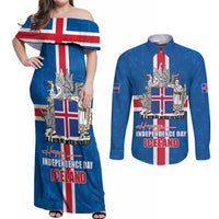 Iceland Icelandic National Day Couples Matching Off Shoulder Maxi Dress and Long Sleeve Button Shirt Happy 81th Anniversary