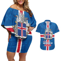 Iceland Icelandic National Day Couples Matching Off Shoulder Short Dress and Hawaiian Shirt Happy 81th Anniversary