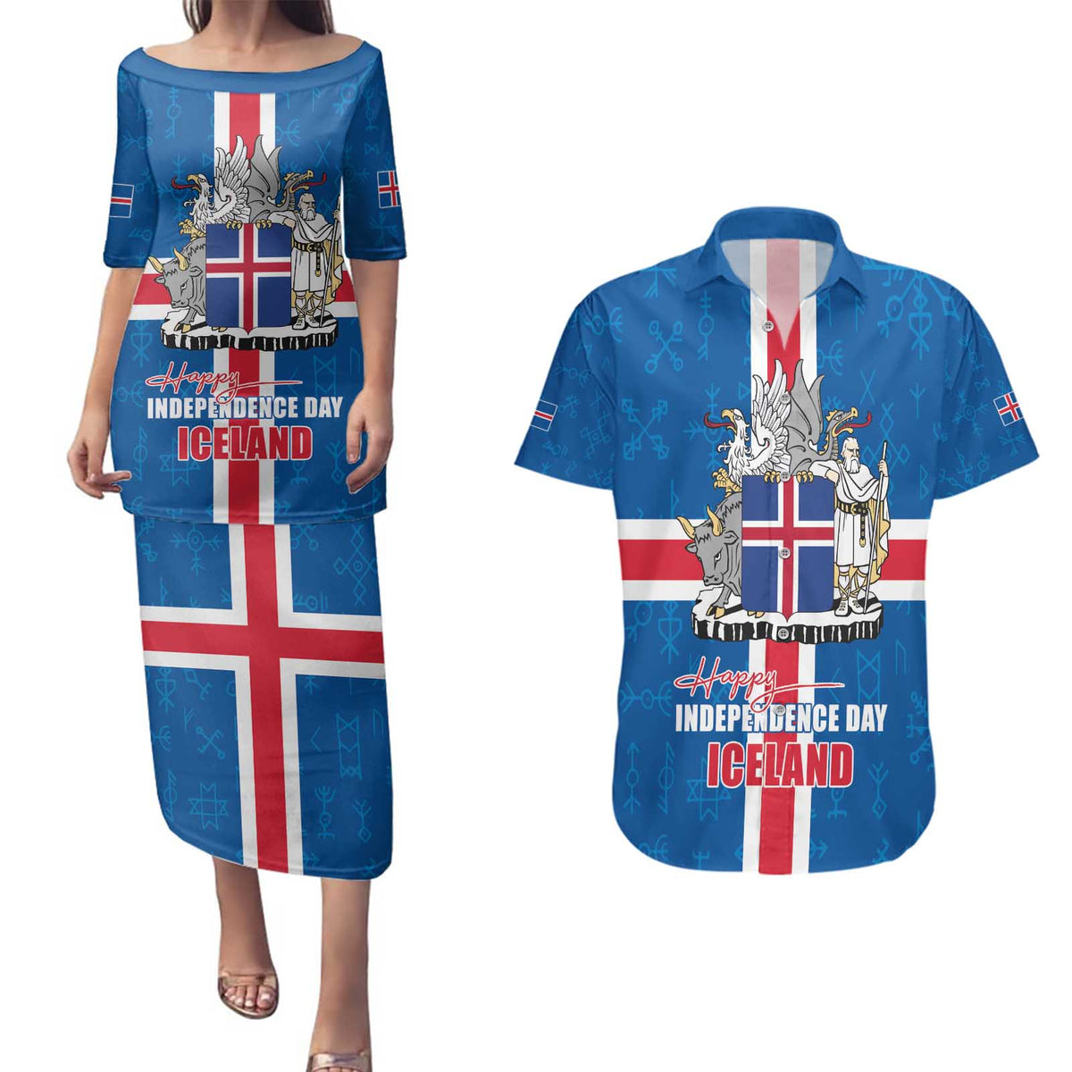 Iceland Icelandic National Day Couples Matching Puletasi and Hawaiian Shirt Happy 81th Anniversary