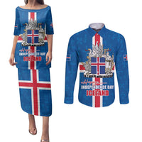 Iceland Icelandic National Day Couples Matching Puletasi and Long Sleeve Button Shirt Happy 81th Anniversary