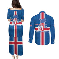 Iceland Icelandic National Day Couples Matching Puletasi and Long Sleeve Button Shirt Happy 81th Anniversary