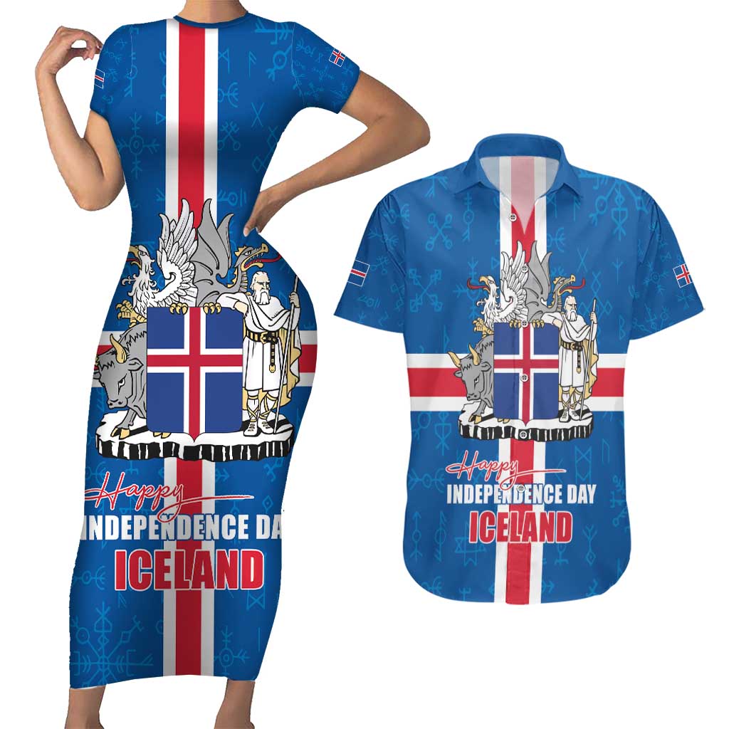 Iceland Icelandic National Day Couples Matching Short Sleeve Bodycon Dress and Hawaiian Shirt Happy 81th Anniversary