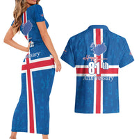 Iceland Icelandic National Day Couples Matching Short Sleeve Bodycon Dress and Hawaiian Shirt Happy 81th Anniversary