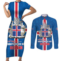 Iceland Icelandic National Day Couples Matching Short Sleeve Bodycon Dress and Long Sleeve Button Shirt Happy 81th Anniversary