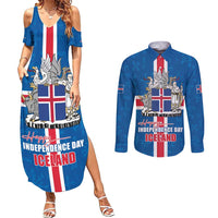 Iceland Icelandic National Day Couples Matching Summer Maxi Dress and Long Sleeve Button Shirt Happy 81th Anniversary