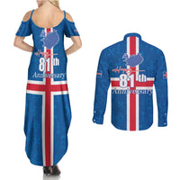 Iceland Icelandic National Day Couples Matching Summer Maxi Dress and Long Sleeve Button Shirt Happy 81th Anniversary