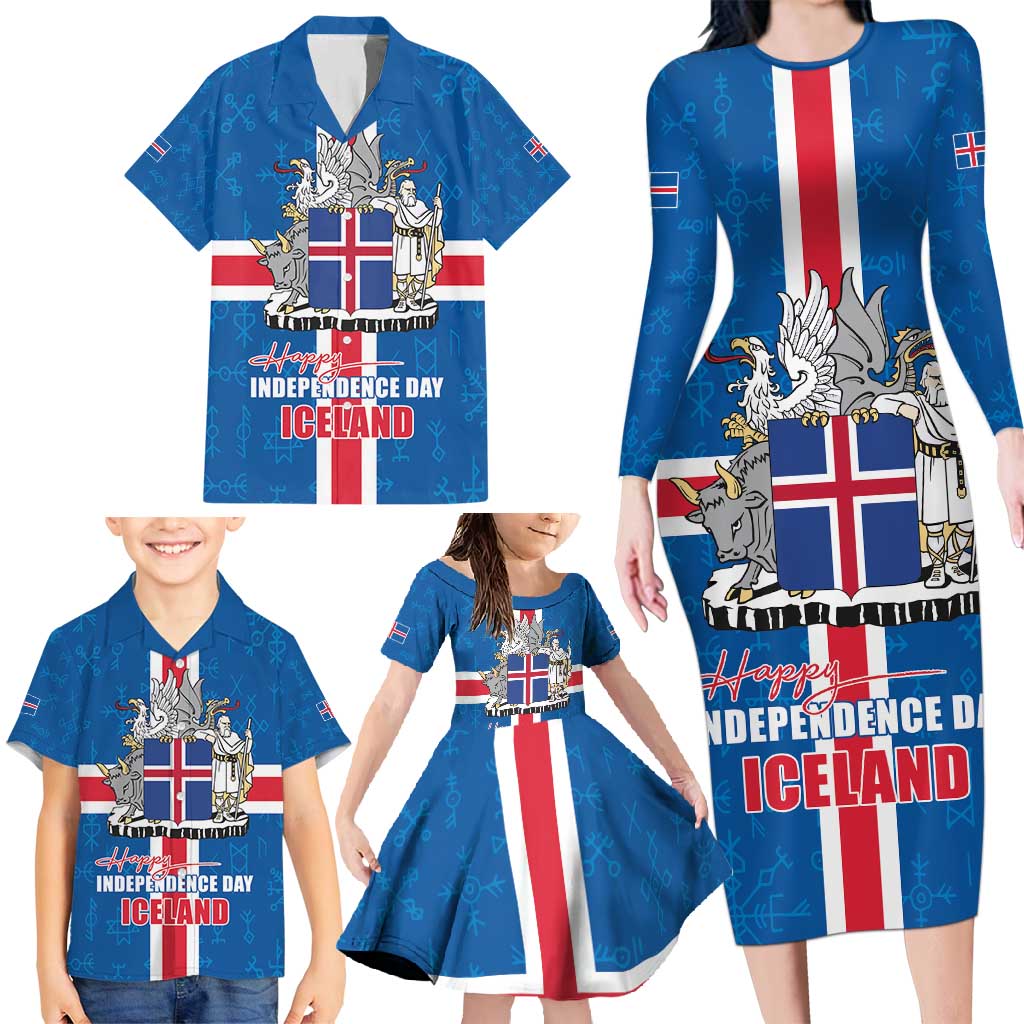 Iceland Icelandic National Day Family Matching Long Sleeve Bodycon Dress and Hawaiian Shirt Happy 81th Anniversary